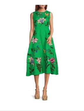 green emerald velvet dress Gloriosa Floral Embroidered Midi Dress L main image 1